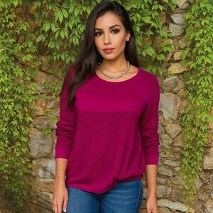 COTTON BY AUTUMN CASHMERE Hot Pink Mixed Media Sweater, XS